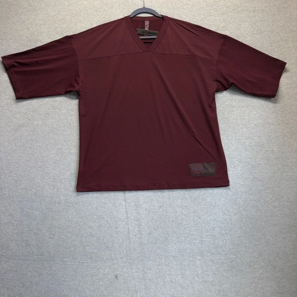Nike X Skims Top Womens XS Maroon Currant V Neck Oversized Tee Sport New